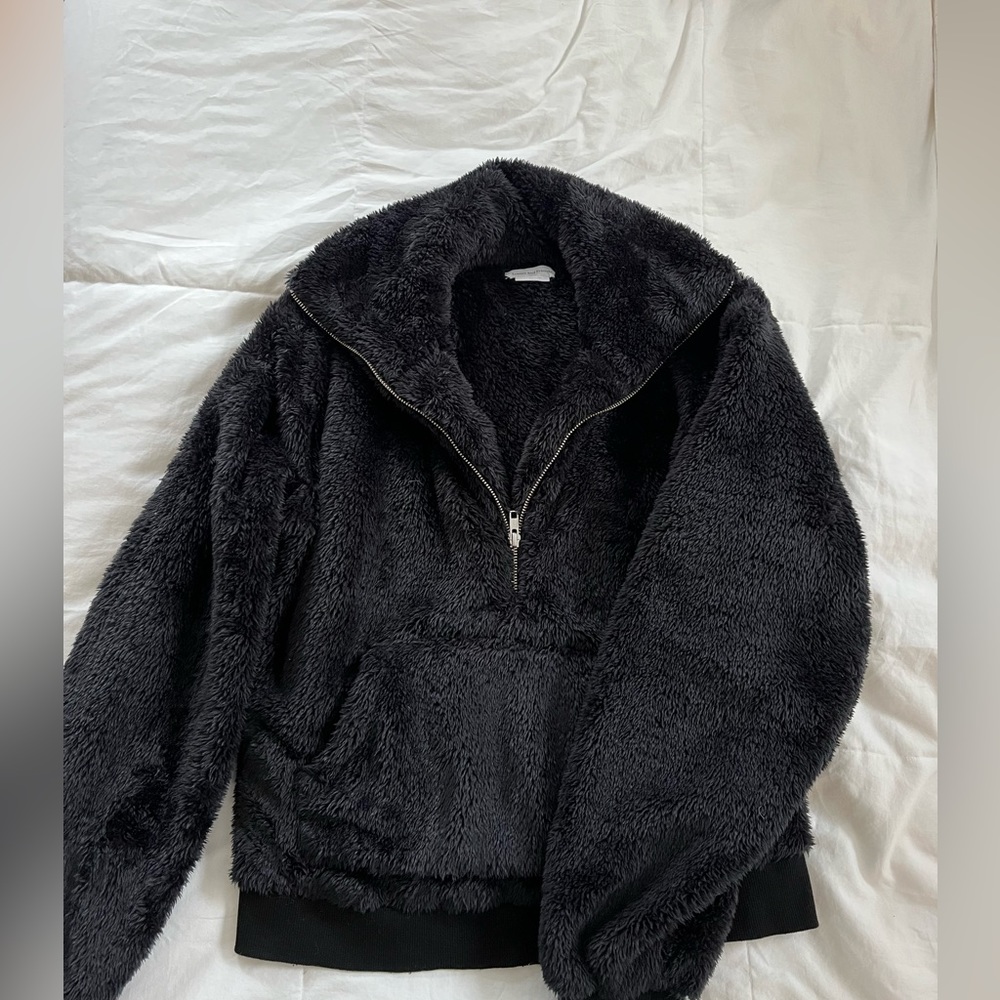 Lovers + Friends Faux Fur Half Zip, Black, Size Small